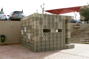crates used in a structure at American Lebanon Univesrsity