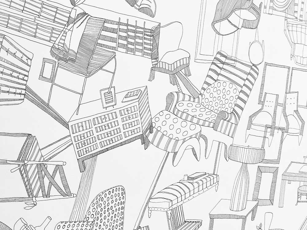 black and white drawing of furniture