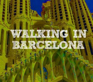 Walking in Barcelona square photo of Gaudi church