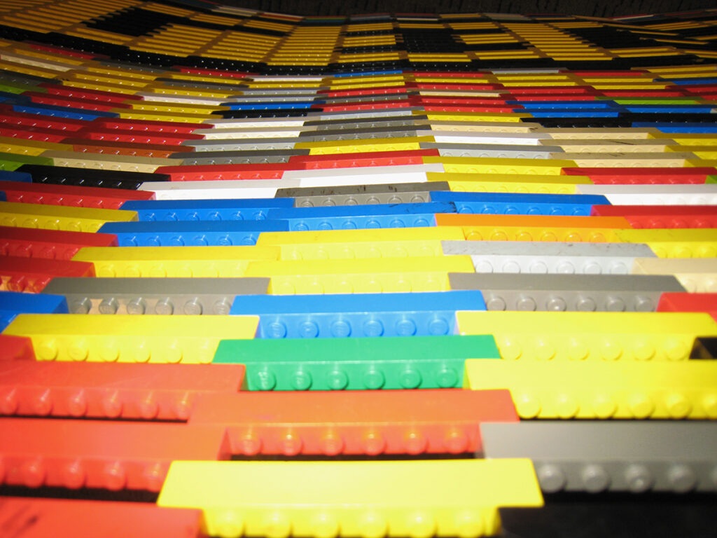 lego wall into the distance, looking up